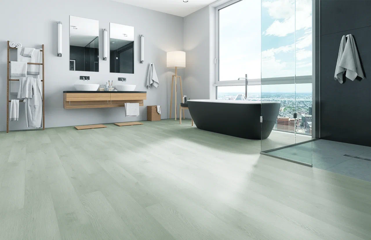 Кварцвиниловый SPC ламинат Home Expert Natural Дуб Ледяной замок 943-07 1220×150×3,5 фото в интерьере